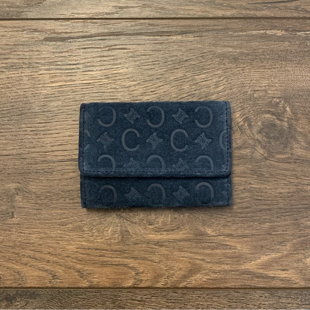 Vintage Celine C & Macadam Navy Blue Suede 6 Key Holder Case